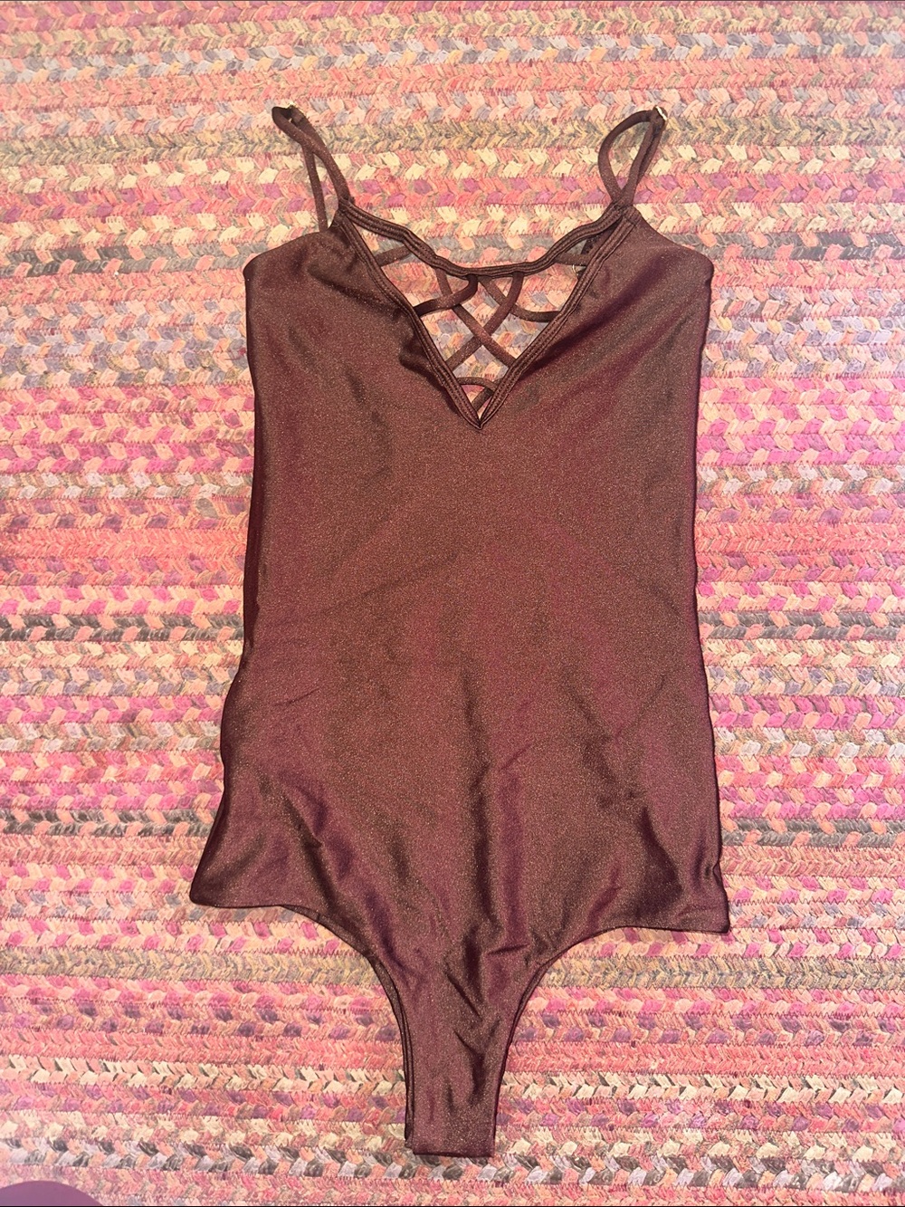 ISSA DE MAR BROWN SHINY STRAPPY SEXY CHEEKY ONE PIECE BIKINI bodysuit